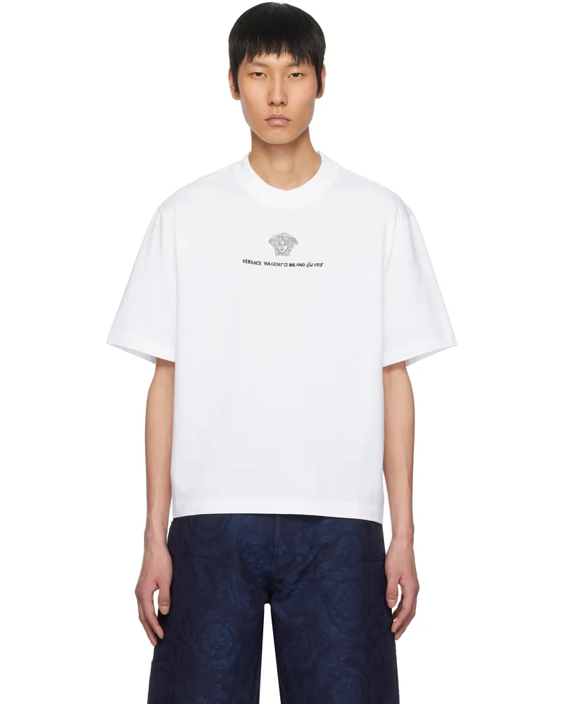 Versace White Embroidered Medusa Milano T-shirt 1w000-optical