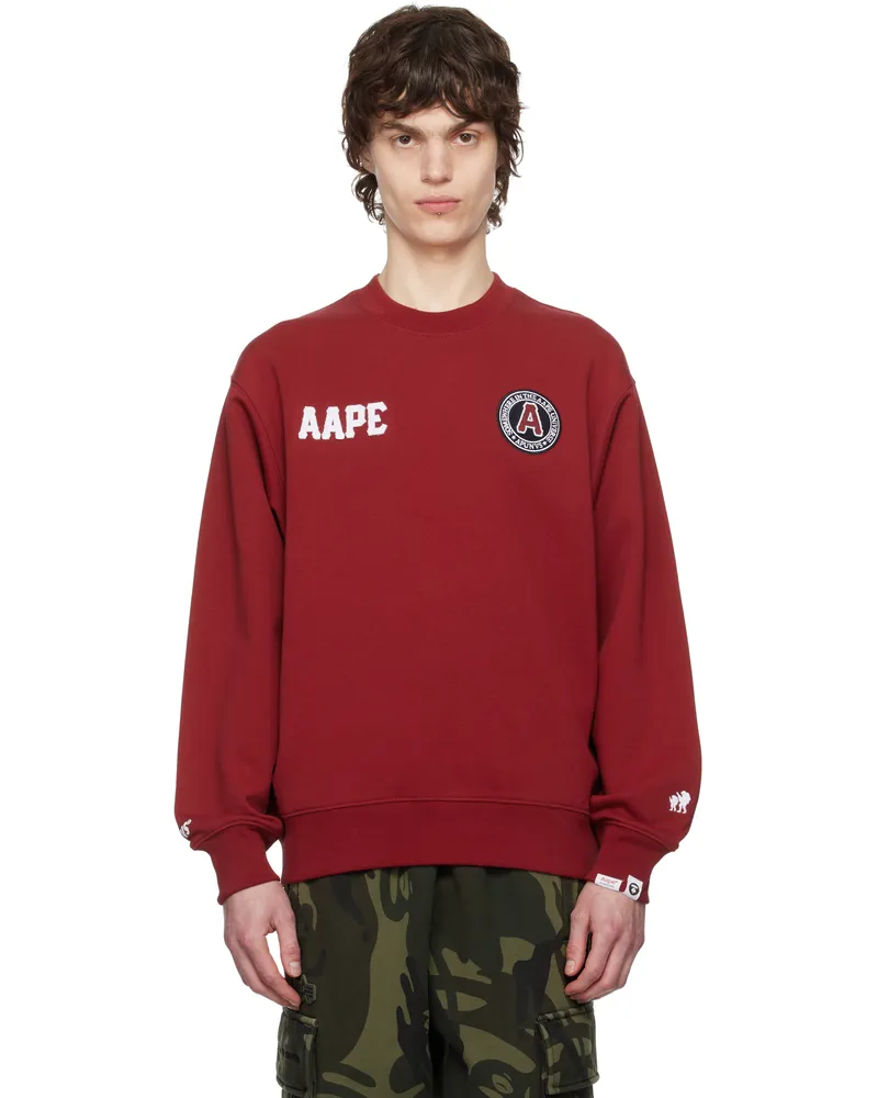 AAPE by A Bathing Ape Red Logo Patch Crewneck Sweatshirt Bdx