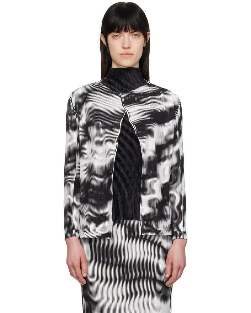 Issey Miyake White & Black Sway Pleats Cardigan 07