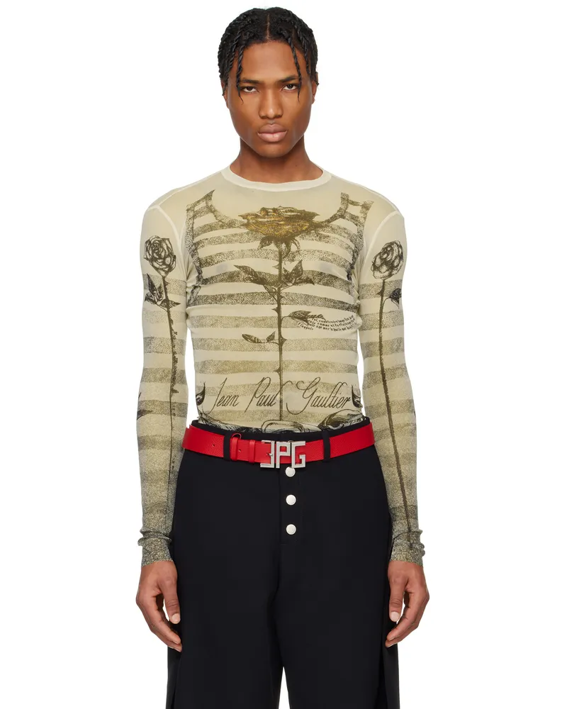 Jean Paul Gaultier Beige 'The Tattoo Marinière' T-shirt 030030-ecru