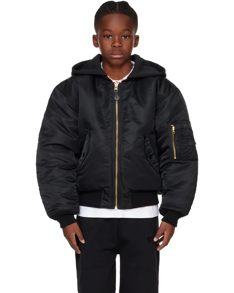 VETEMENTS Kids Black Hooded Reversible Bomber Jacket Black
