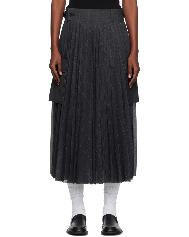 Sacai Gray Glen Check Midi Skirt 301