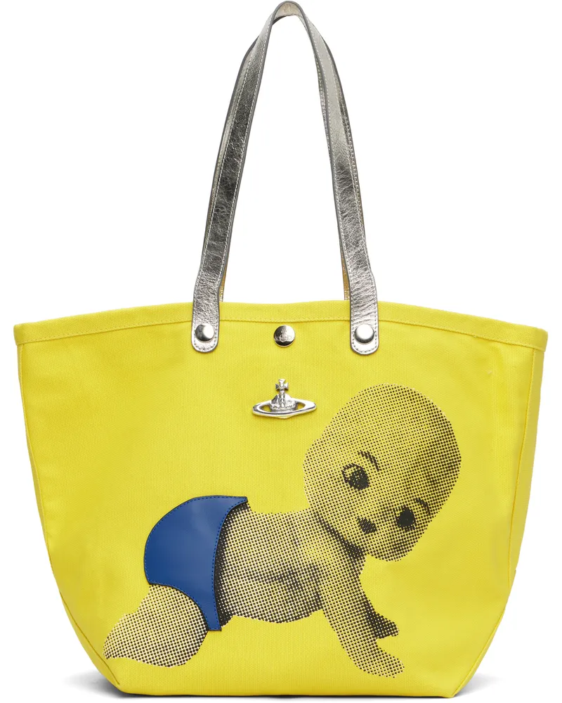 Vivienne Westwood Yellow Baby Printed Canvas Utility Small Shopper Tote Ss25-e302