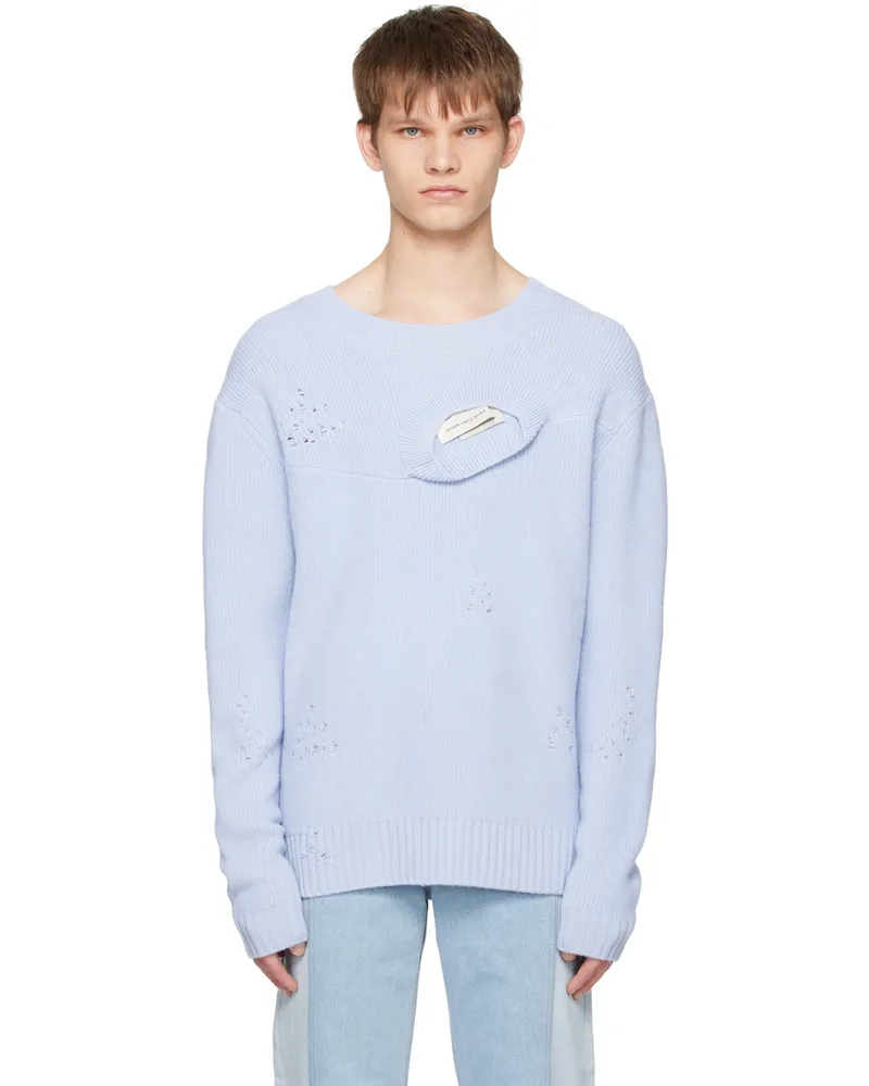 Feng Chen Wang Blue Distressed Sweater Blue