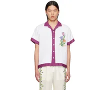 White & Purple Cross-Stitched Shirt