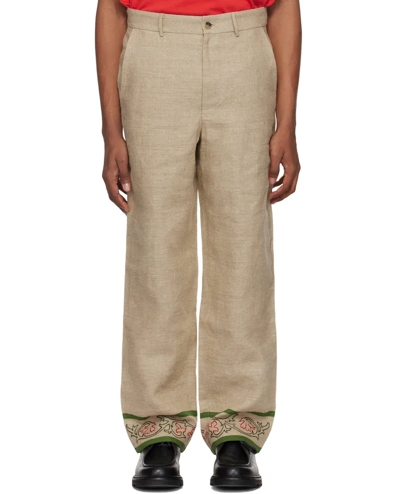 BODE Beige Embroidered Trumpetflower Trousers Brmlt