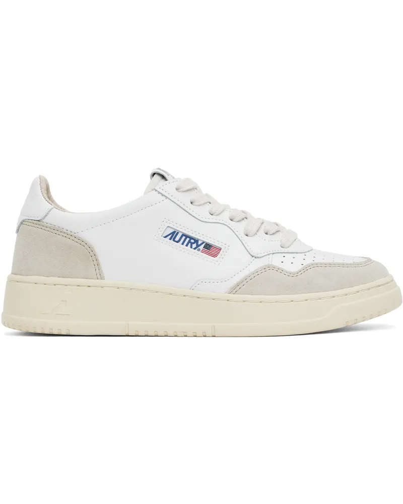 AUTRY White & Taupe Medalist Low Sneakers Leat