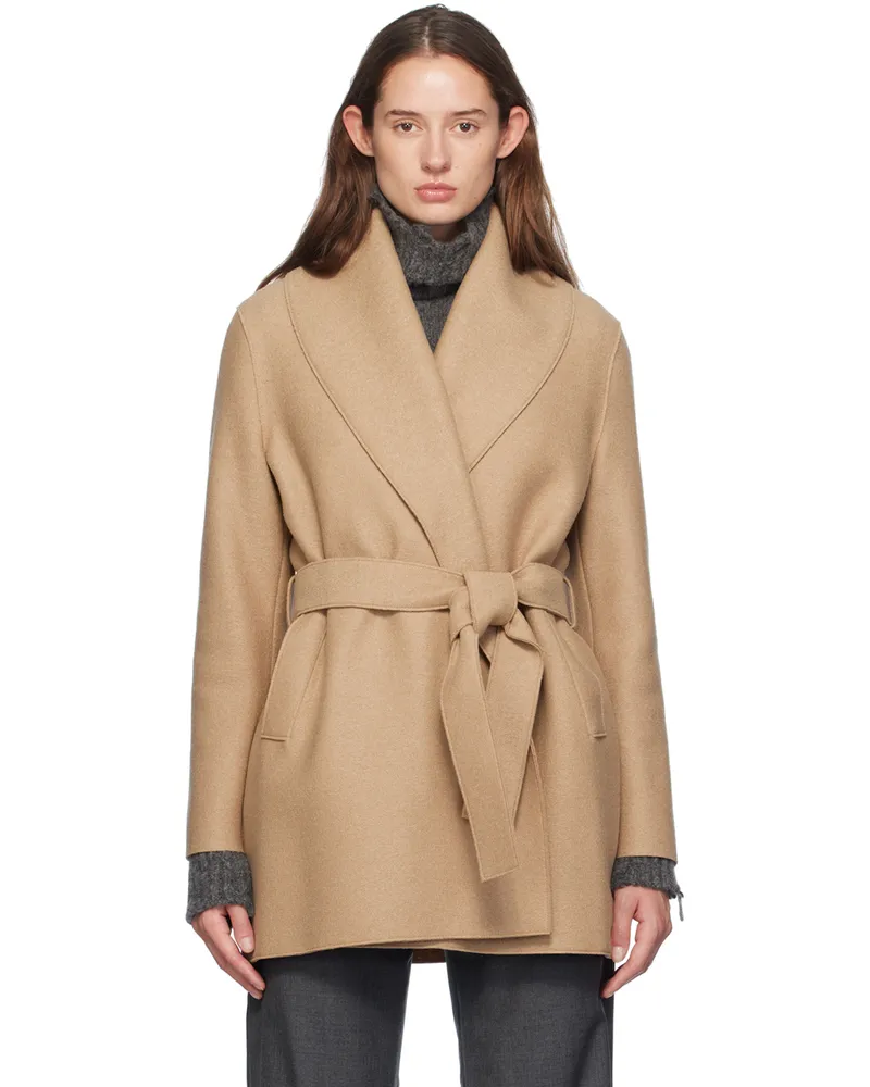 Harris Wharf London Tan Shawl Belted Jacket 441