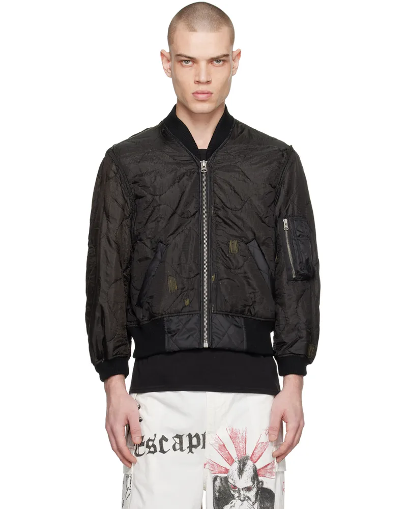 R13 Black Refurbished Liner Bomber Jacket Overdyed