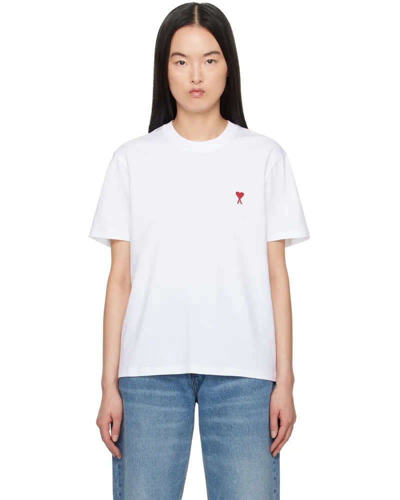 AMI Paris White Cotton Ami de Coeur T-shirt White