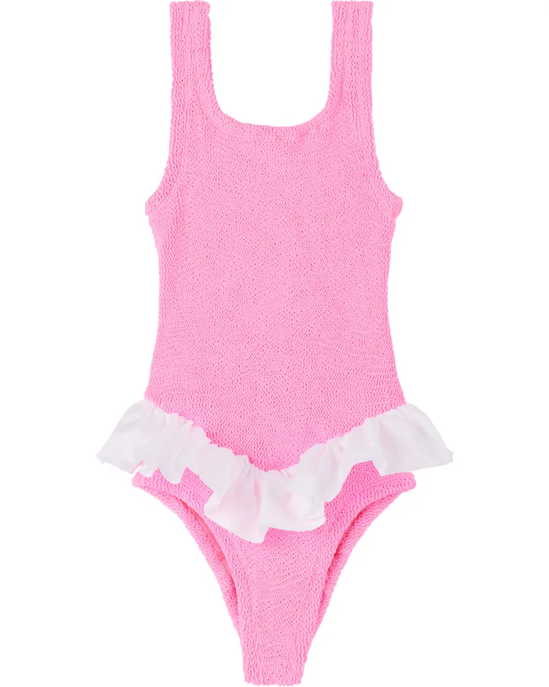 Hunza G Kids Pink & White Denise Swimsuit Bubblegum
