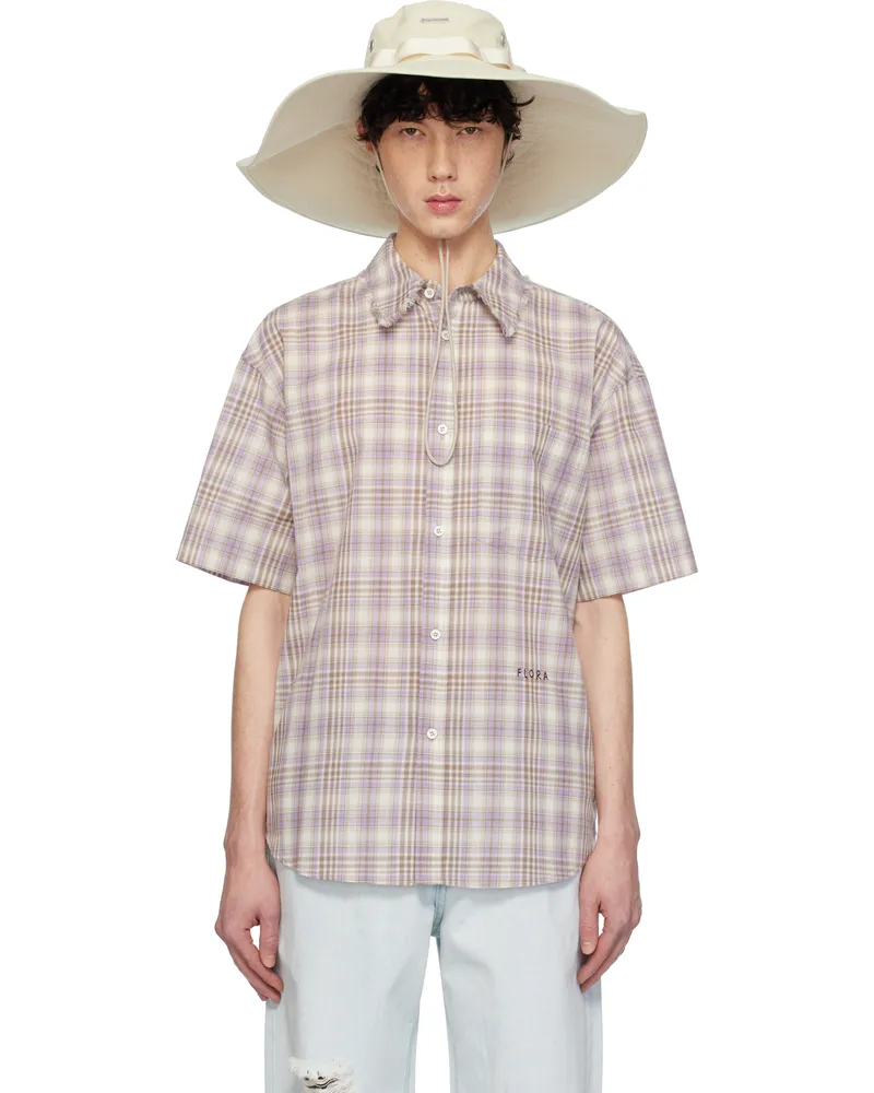 AFTER PRAY Off-White & Purple Madras Check Half Shirt Lavender