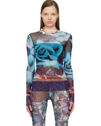 Jean Paul Gaultier Purple & Blue Roses Long Sleeve T-Shirt Purple