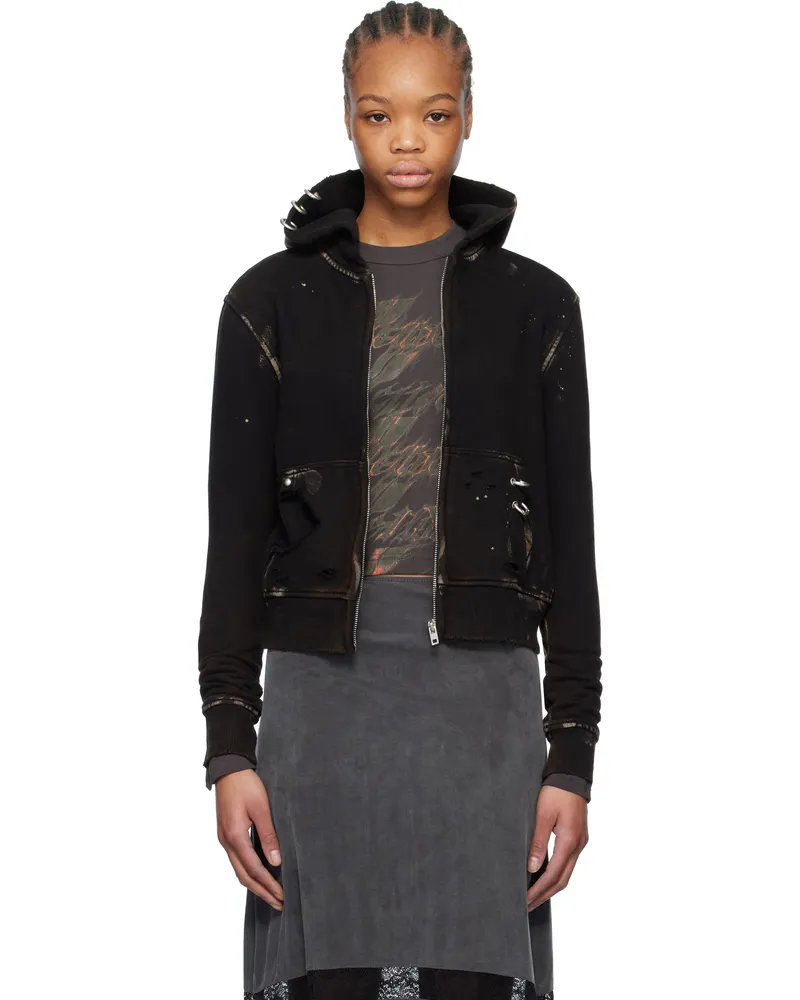 WE 11 DONE Black Pierced Zip-Up Hoodie Black