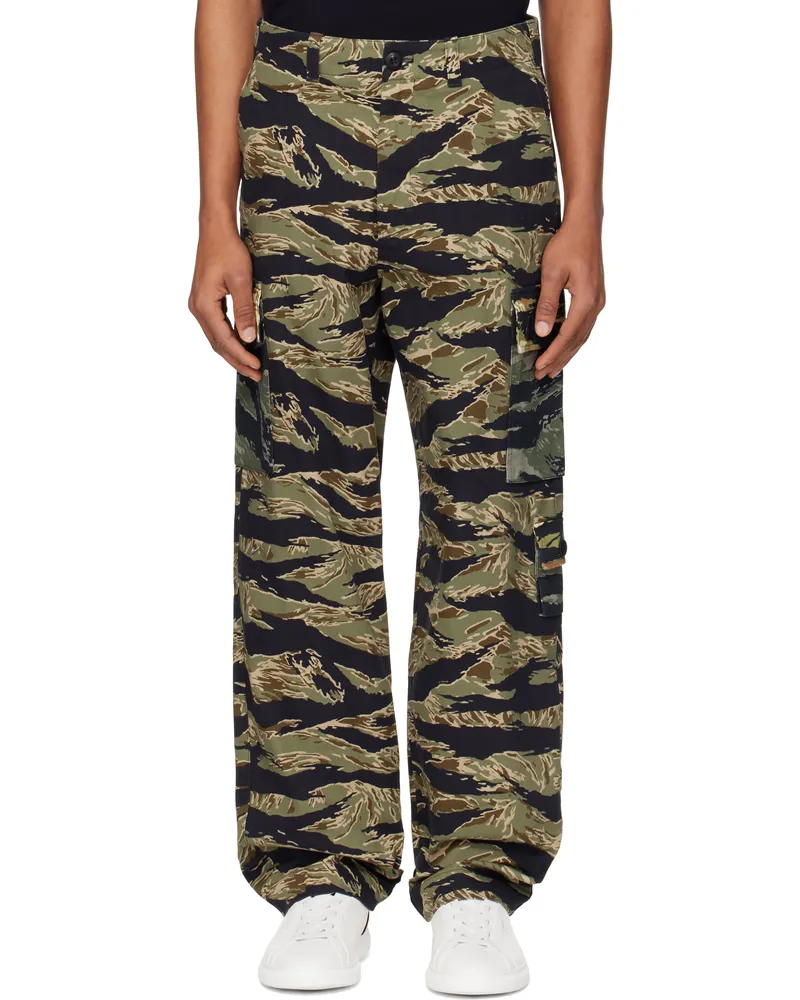Givenchy Black & Khaki Camo Print Cargo Pants 960-multicolored