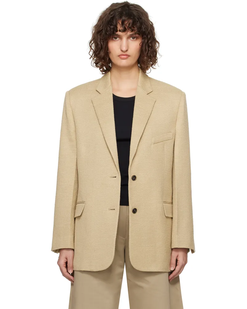 RECTO Beige Oversize Single Breasted Tweed Blazer Khaki