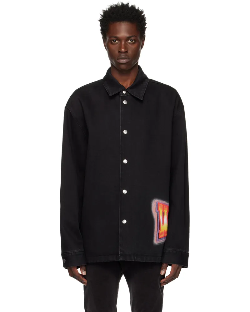 WE 11 DONE Black Loose Fit Denim Shirt Black