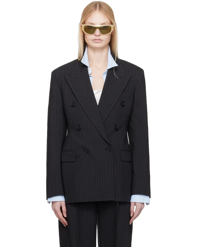 Acne Studios Black Double-Breasted Pinstripe Blazer 900
