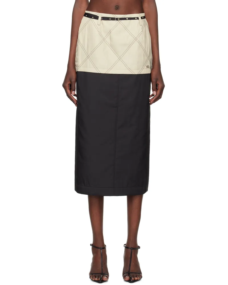Kijun Beige & Black Quilted Midi Skirt Beige