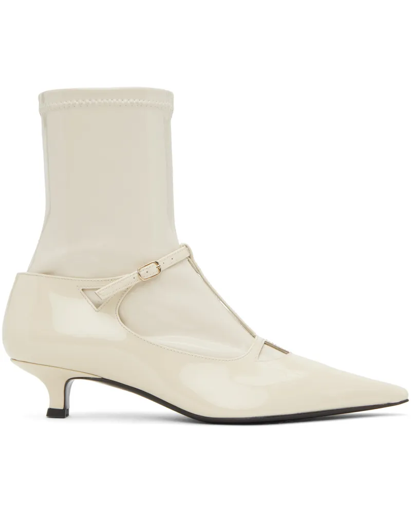 The Row Off-White Cyd Patent Leather Boots Vanilla