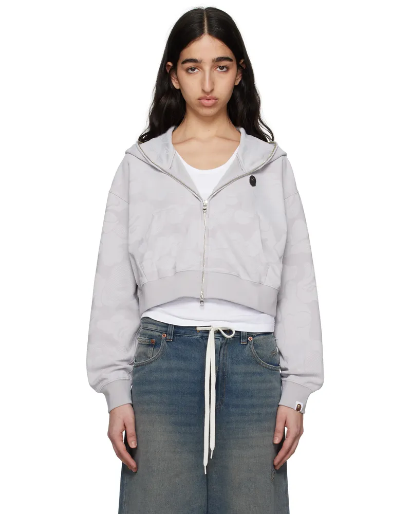 BAPE Gray Solid Camo Jacquard One Point Cropped Zip Hoodie Gray
