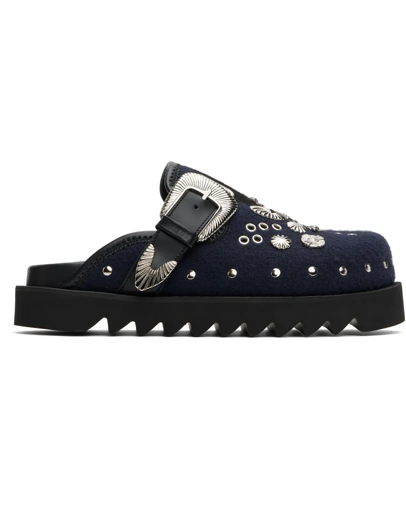 Toga SSENSE Exclusive Black & Navy Eyelet Metal Sabot Loafers Black