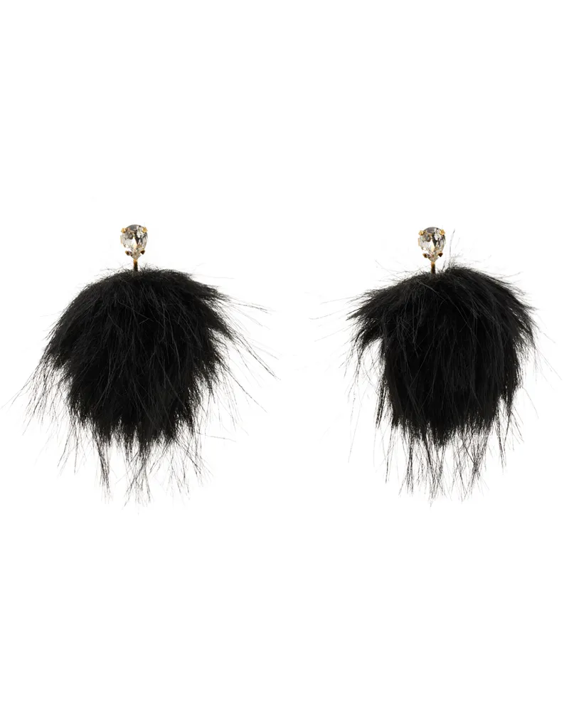 Simone Rocha Black Crystal Stud Pompom Earrings Black