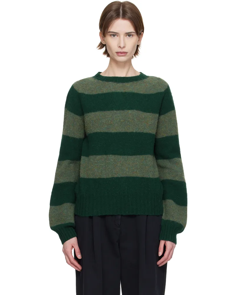 YMC SSENSE Exclusive Green & Khaki Jets Stripe Sweater 30-green