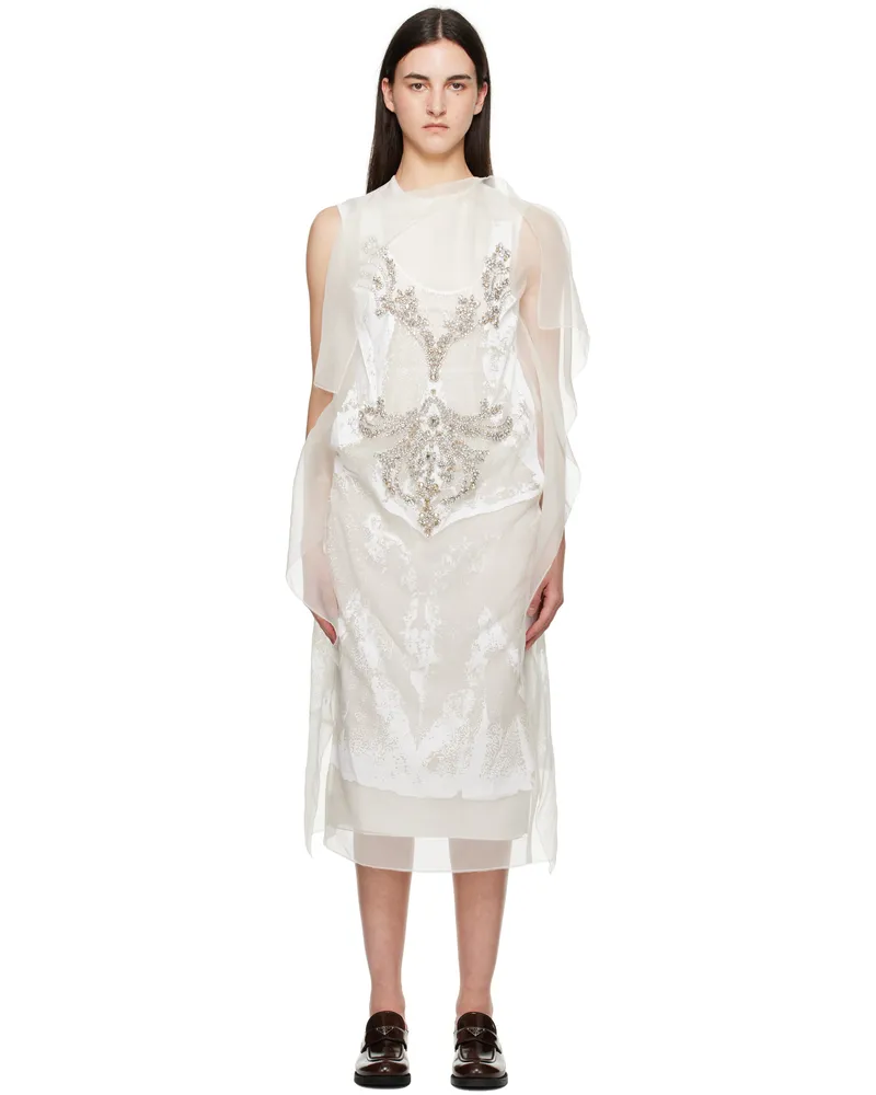 Erdem Off-White Asymmetric Cocktail Midi Dress Elena