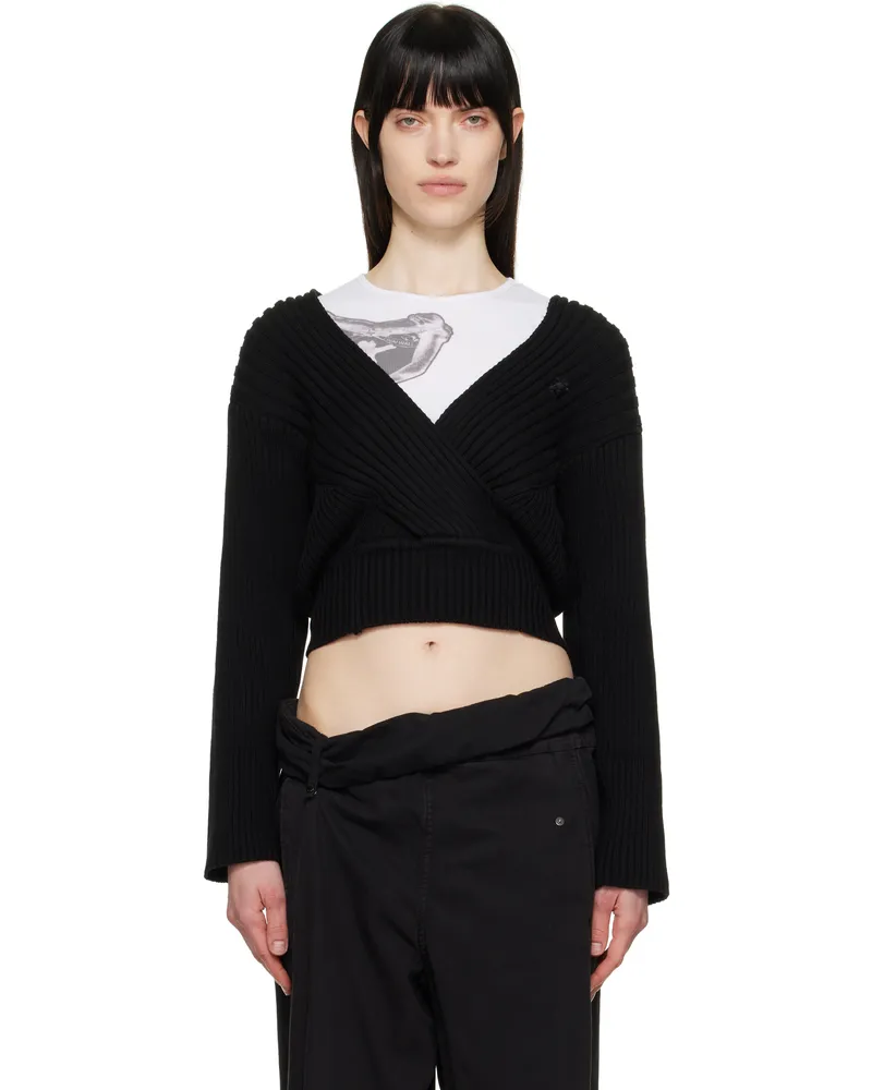 OPEN YY Black Criss Cross Ribbed Pullover Sweater Black