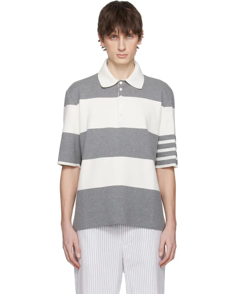 Thom Browne Gray & Off-White Rugby Stripe Milano Stitch SS Polo 136