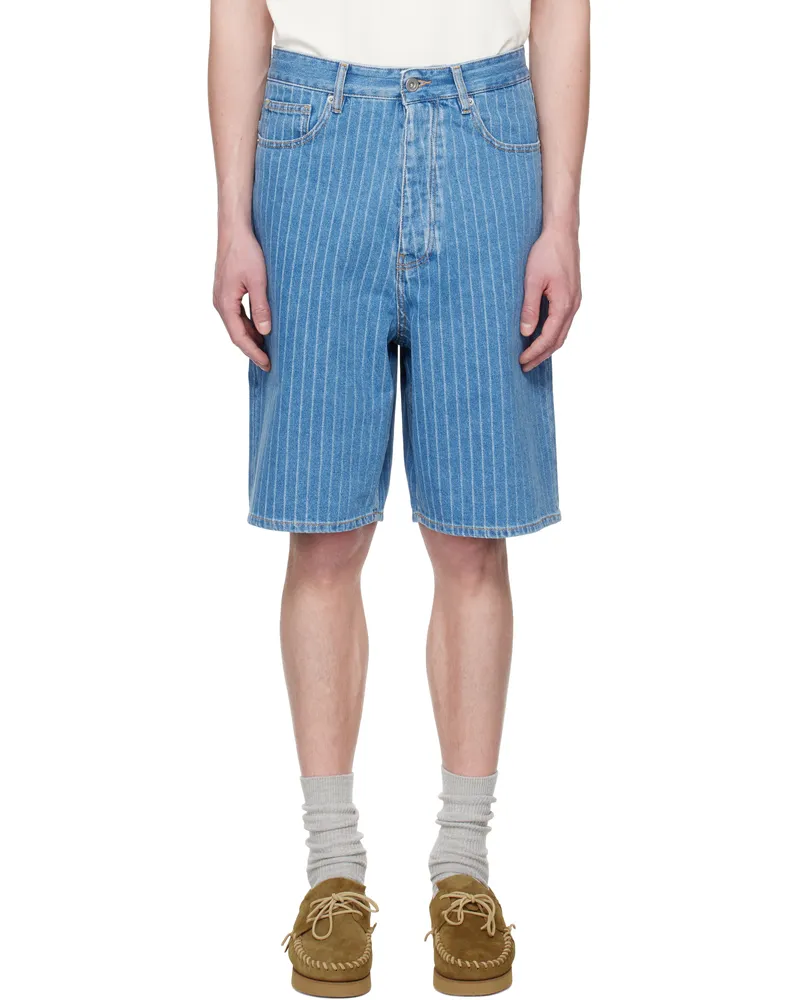 Drôle de Monsieur Blue 'Le Short Baggy Rayures' Denim Shorts Light