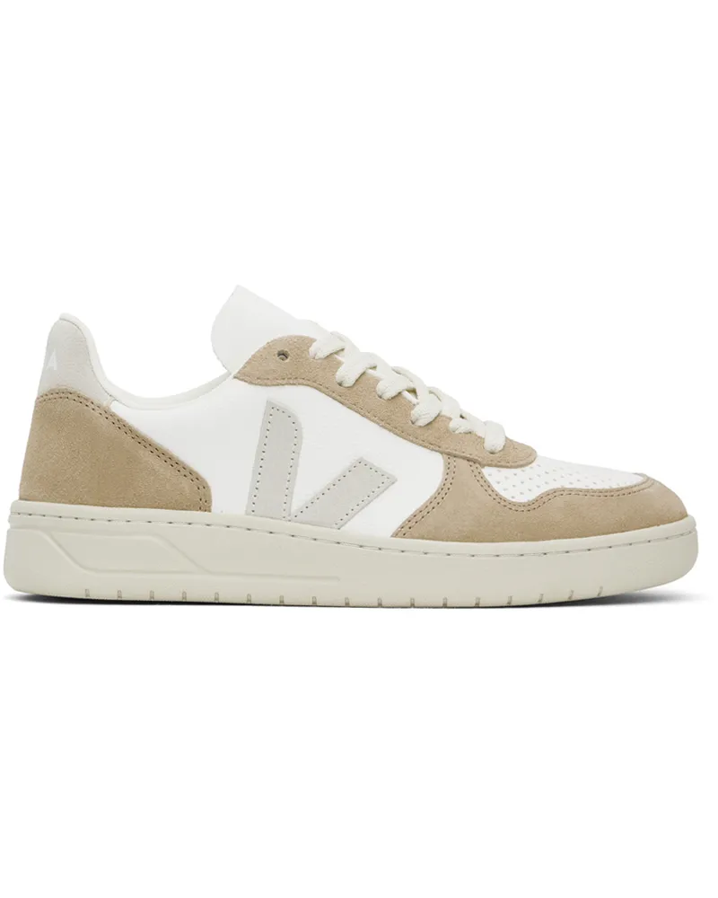 VEJA Beige & White V-10 Leather Sneakers White