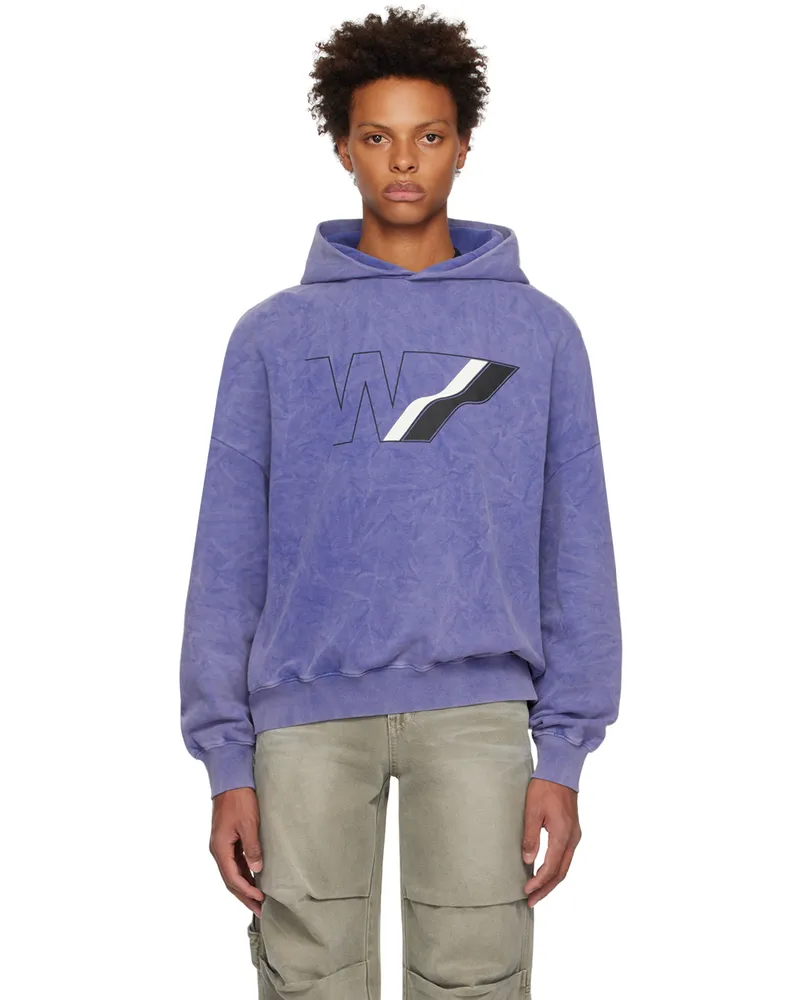 WE 11 DONE Purple Wave Line Hoodie Navy