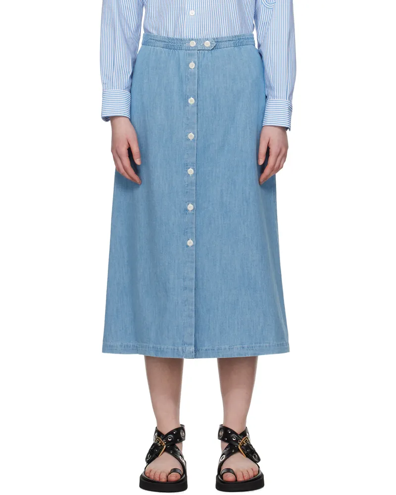 A.P.C. Blue Deauville Denim Midi Skirt Iab