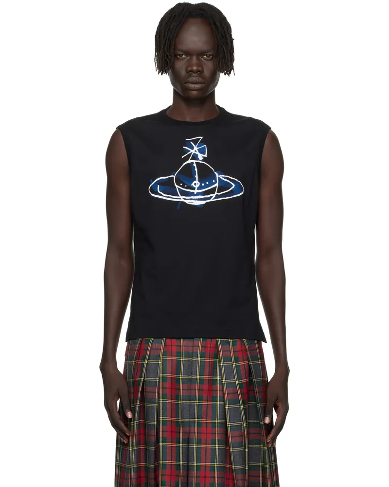 Vivienne Westwood Black Drawn Orb Muscle Tank Top Aw25-black