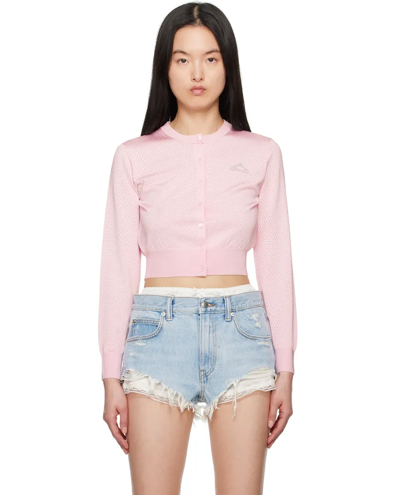 Alexander Wang Pink Cropped Athletic Mesh Cardigan Light