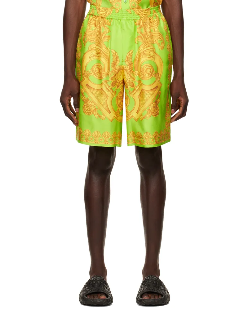 Versace Green & Gold Barocco Shorts 5y250