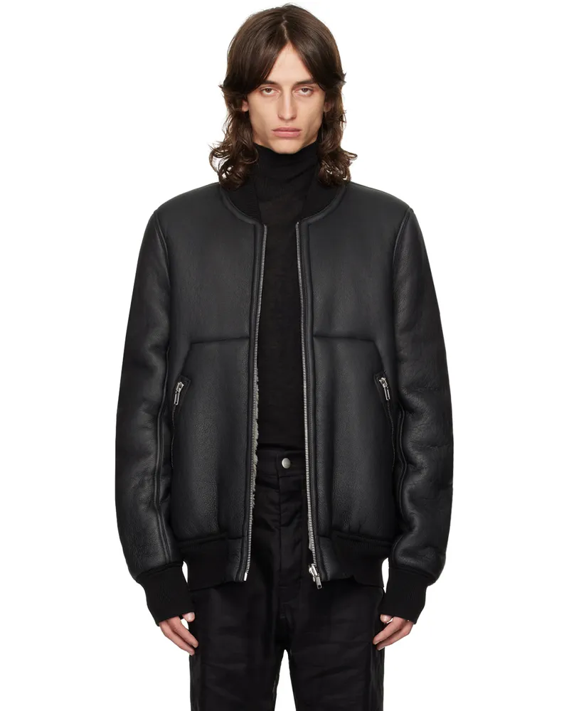 Rick Owens Black & Off-White Porterville Classic Flight Reversible Leather Jacket Black