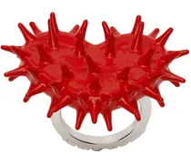 Silver & Red Spiky Heart Ring