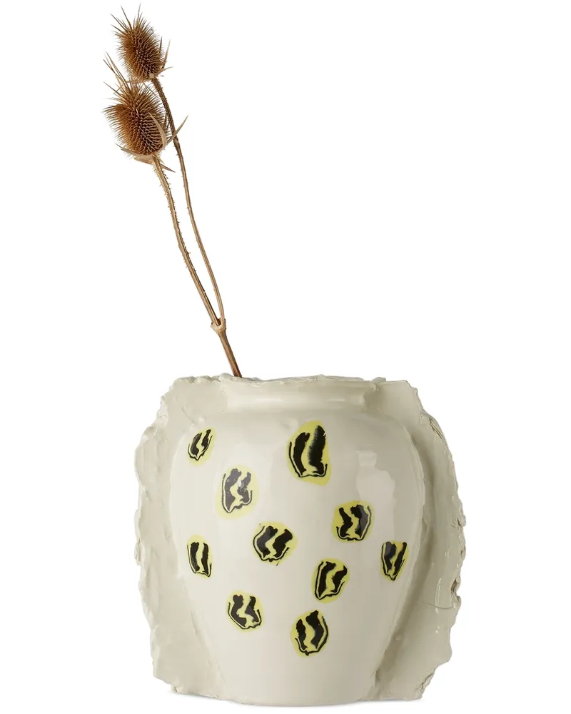 DUM KERAMIK Off-White Multi Smiley Face Vase Yellow