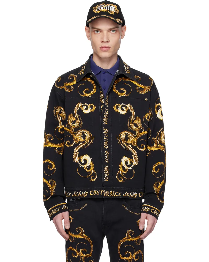 Versace Jeans Black Chromo Couture Denim Jacket Eg89-black
