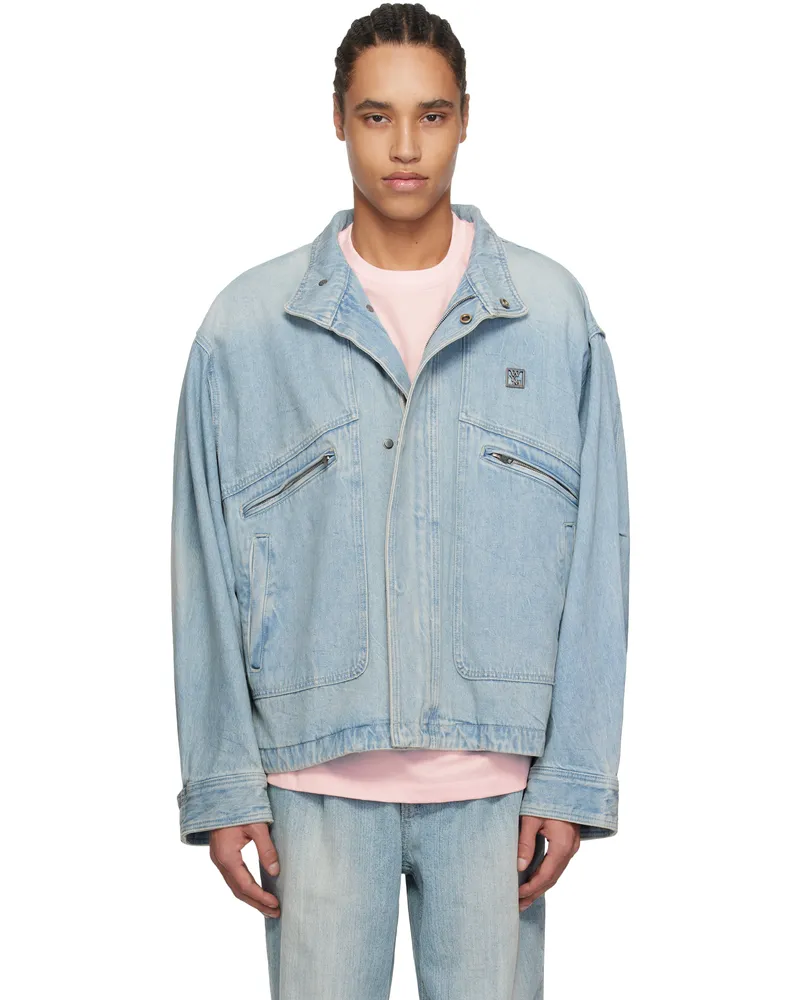 Wooyoungmi Blue High Neck Denim Jacket Blue984l