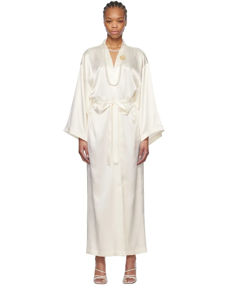 Blumarine Off-White Rhinestone Logo Robe N0102