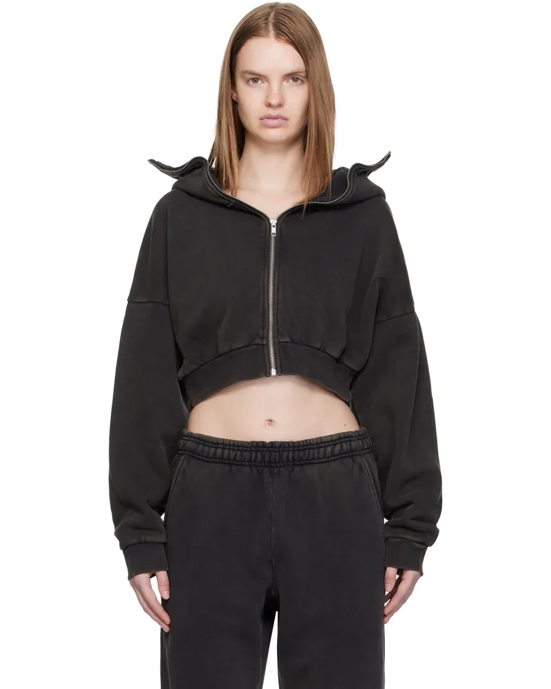 Entire Studios Black Cropped Full Zip Hoodie Washedblack