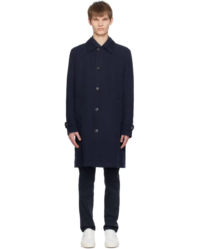 HUGO BOSS Navy Spread Collar Coat 404-dark