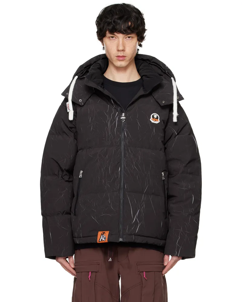 AAPE by A Bathing Ape Black Moonface Logo Camo Hooded Down Jacket Bkx