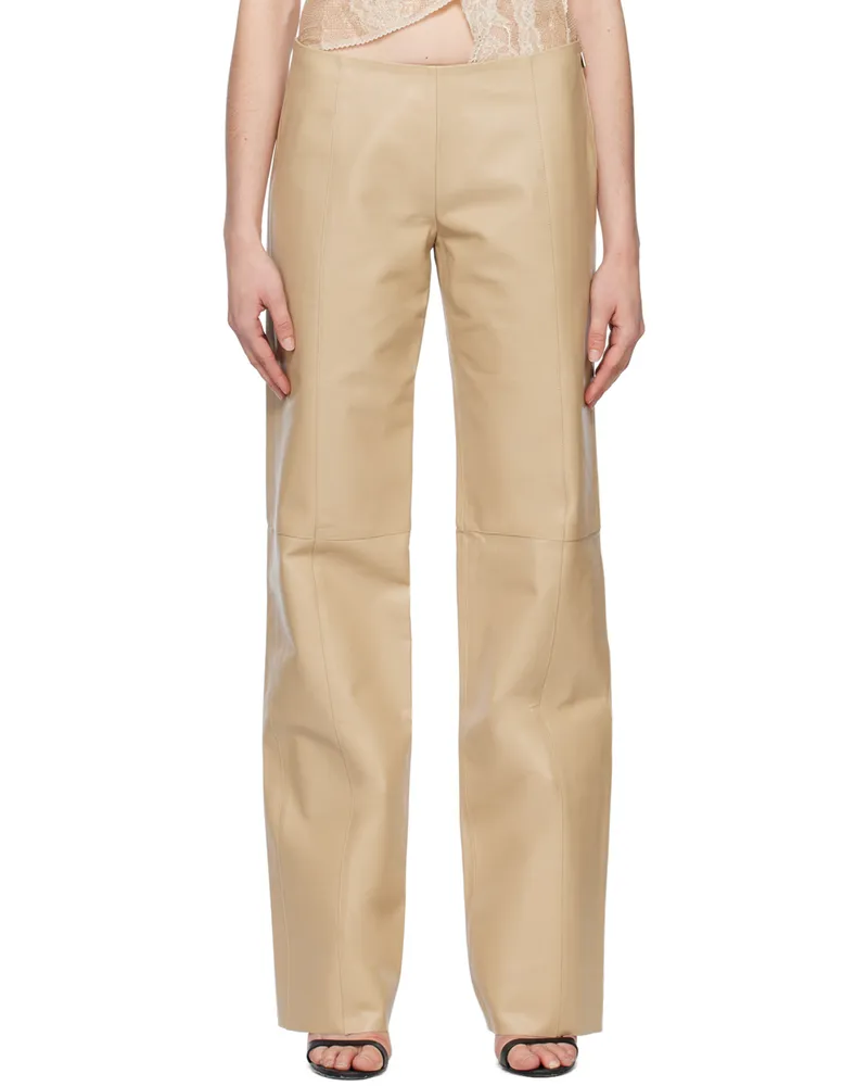 VAILLANT Taupe Straight-Leg Leather Trousers Tao's