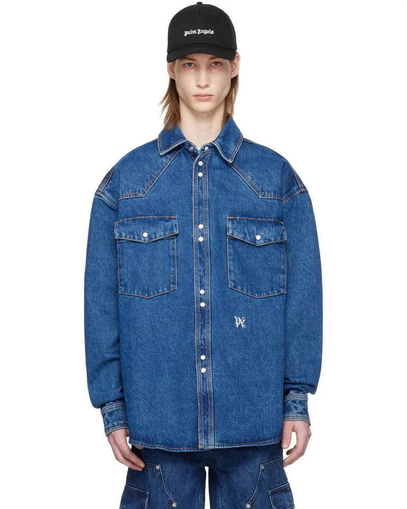 Palm Angels Blue Monogram Denim Shirt Light