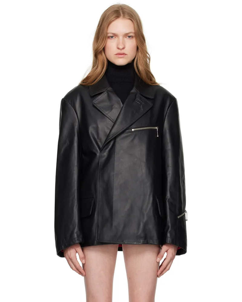 Maison Margiela Black Double-Breasted Leather Jacket 900
